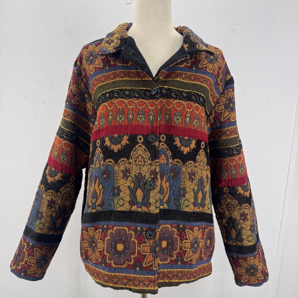 Vintage Coldwater Creek Floral Pattern Tapestry Jacket 1X Boho Artsy Grandmacore